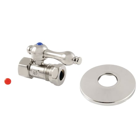 Kingston Brass 12 FIP x 12 or 716 Slip Joint QuarterTurn Straight Stop Valve with Flange, Polished Nickel CC44156K